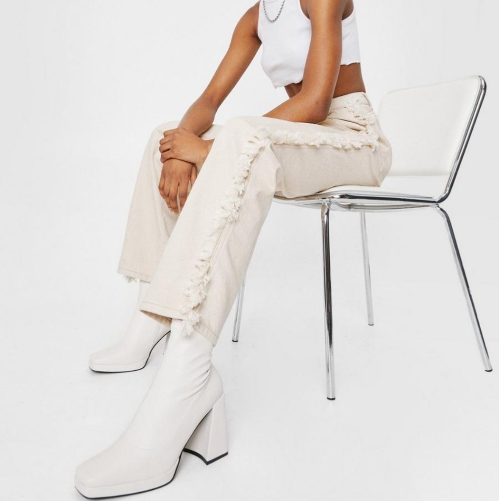 Nasty Gal Frayed Side Seam Detail Straight Jeans